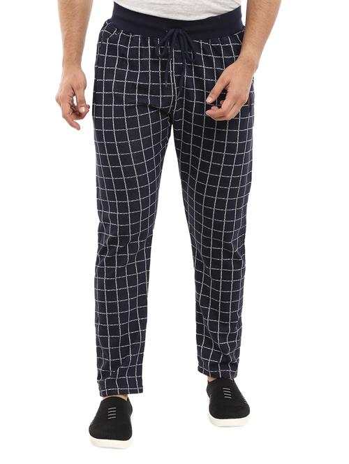 navy blue checkered full length track pant - 19242456 - Very Small Image - 1