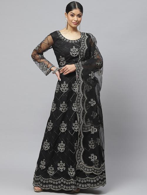 black embroidered flared lehenga - 19242873 - Very Small Image - 1