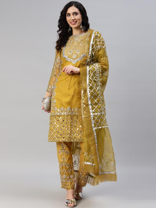 mustard embroidered salwar suit  - 19257004 - Very Small Image - 1