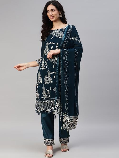 navy embroidered salwar suit  - 19257006 - Very Small Image - 1