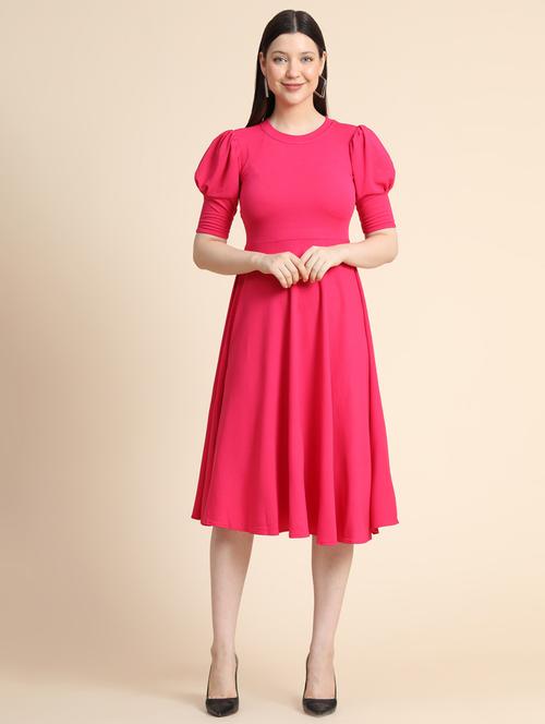 women's fit & flare solid dress - 19257617 - Very Small Image - 1
