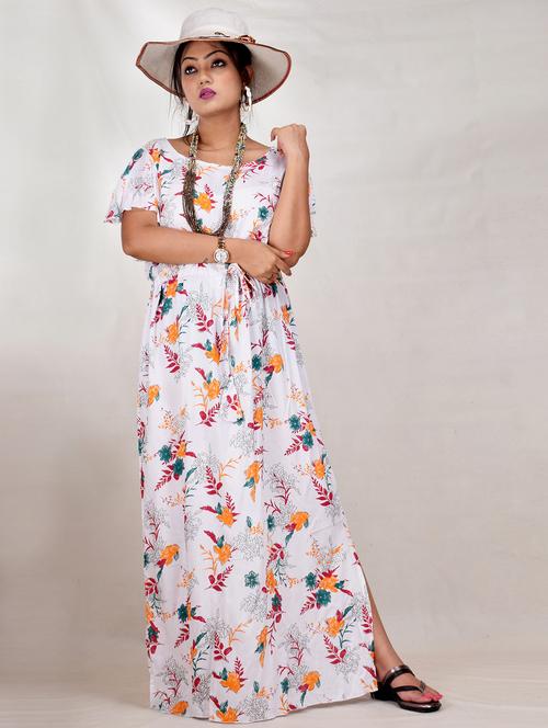 white printed a-line maternity gown - 19257807 - Very Small Image - 1