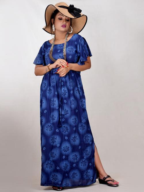 blue printed a-line gown - 19258052 - Very Small Image - 1