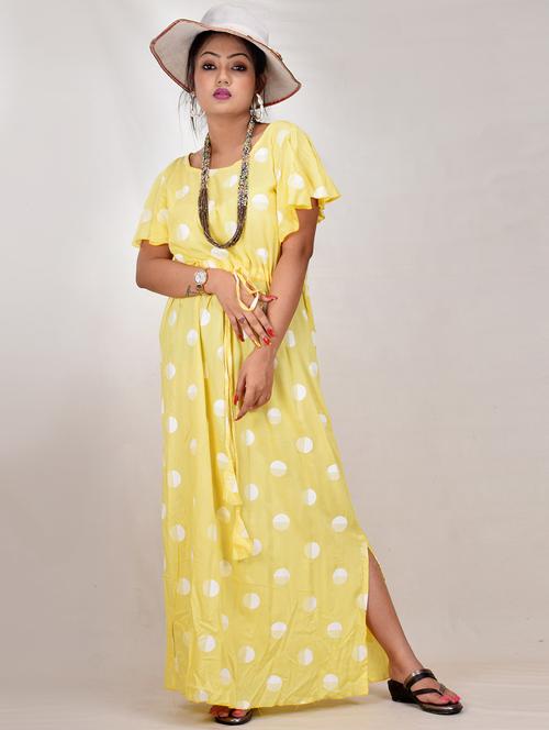 yellow printed a-line gown - 19258055 - Very Small Image - 1