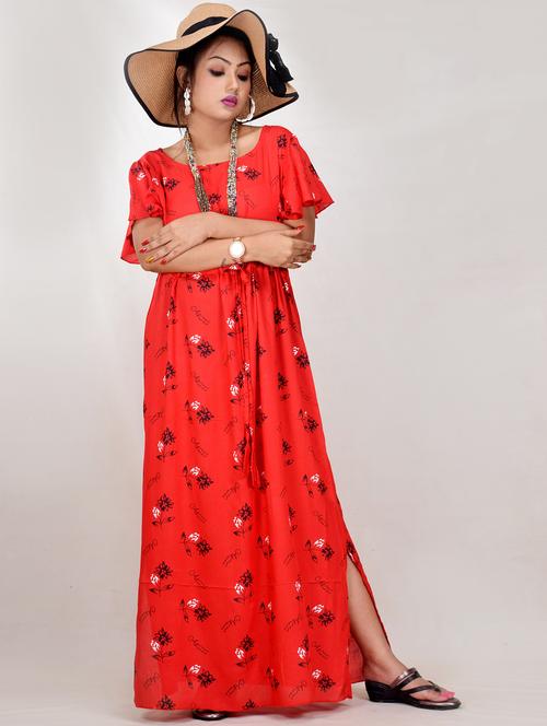 red printed a-line gown - 19258061 - Very Small Image - 1