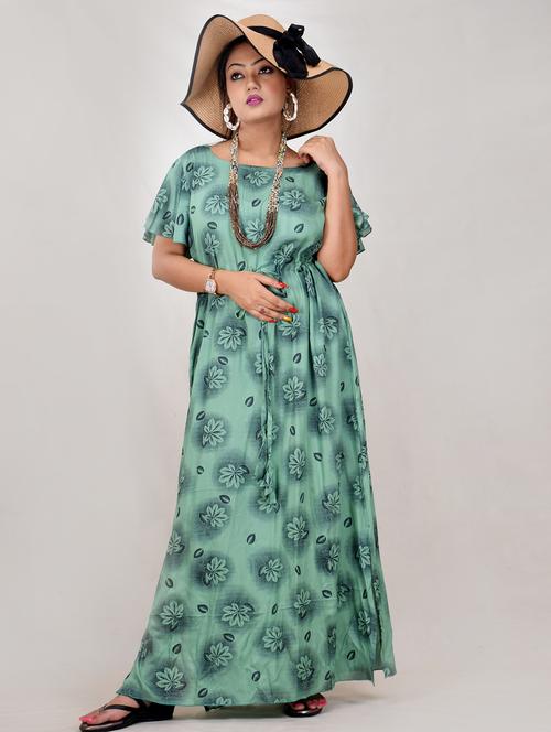 green printed a-line gown - 19258064 - Very Small Image - 1