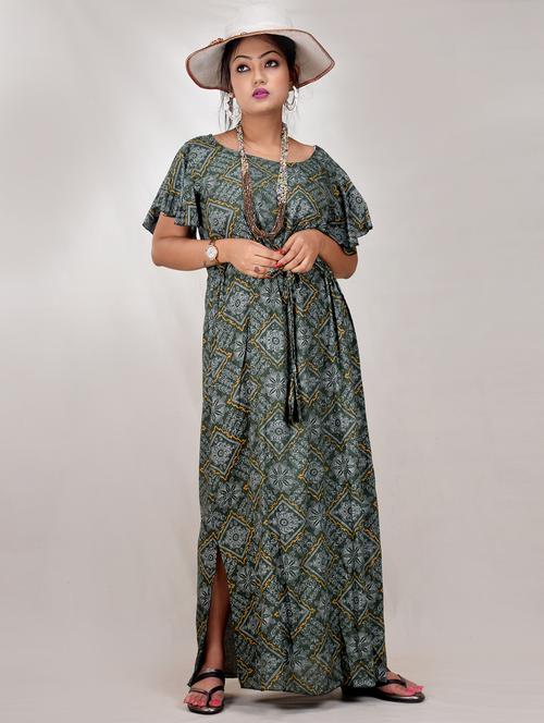 green printed a-line gown - 19258065 - Very Small Image - 1