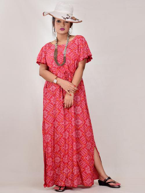 red printed a-line gown - 19258072 - Very Small Image - 1