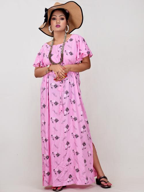 pink printed a-line gown - 19258078 - Very Small Image - 1