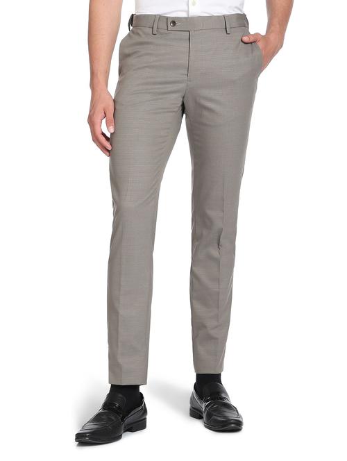grey solid flat front formal trouser - 19258087 - Very Small Image - 1