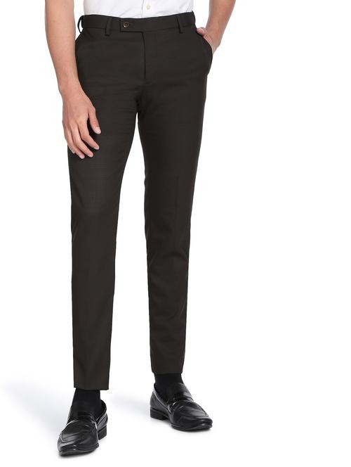 brown solid flat front formal trouser - 19258089 - Very Small Image - 1