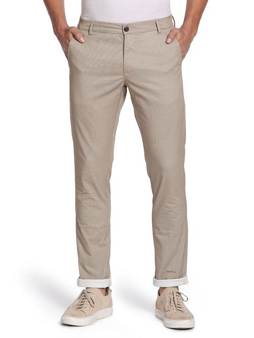 beige solid flat front casual trouser - 19258155 - Very Small Image - 1