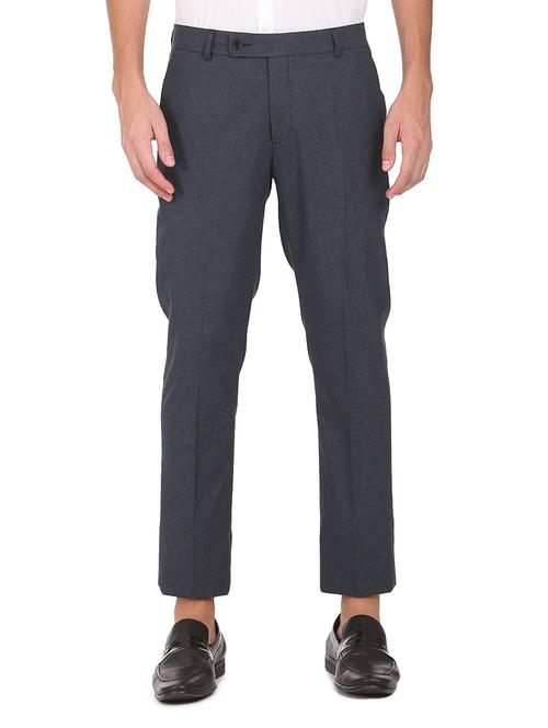 blue solid flat front formal trouser - 19258174 - Very Small Image - 1