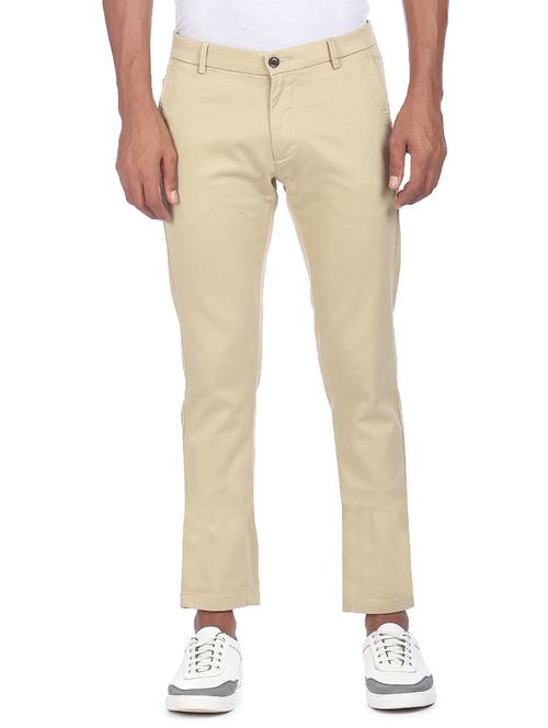 beige solid flat front formal trouser - 19258189 - Very Small Image - 1