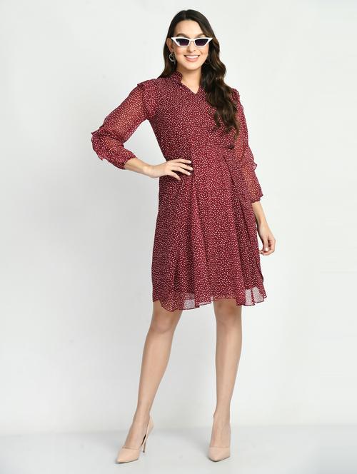 women's fit & flare micro print dress - 19258944 - Very Small Image - 1