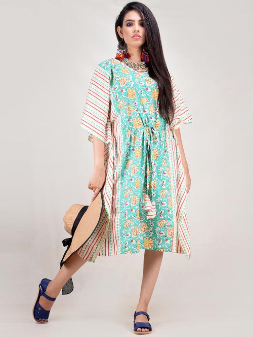 green printed kaftan top - 19259186 - Very Small Image - 1