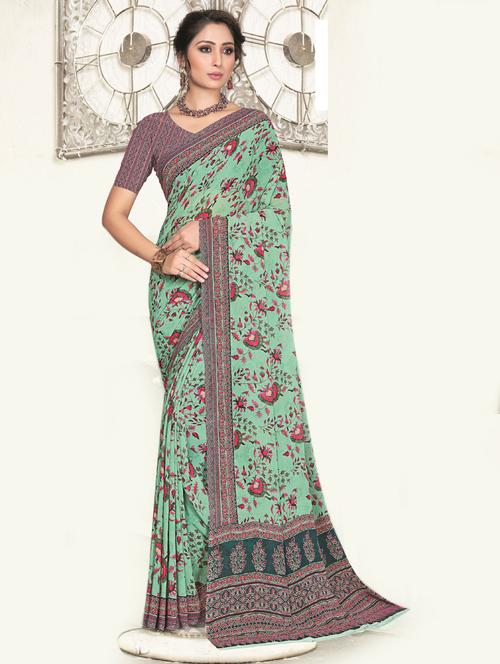 floral printed saree with blouse - 19260788 - Very Small Image - 1