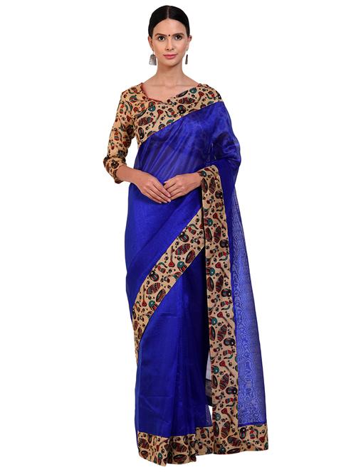 solid bordered saree with blouse - 19260969 - Very Small Image - 1