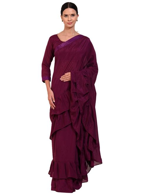 purple self design solid saree with blouse - 19261097 - Very Small Image - 1