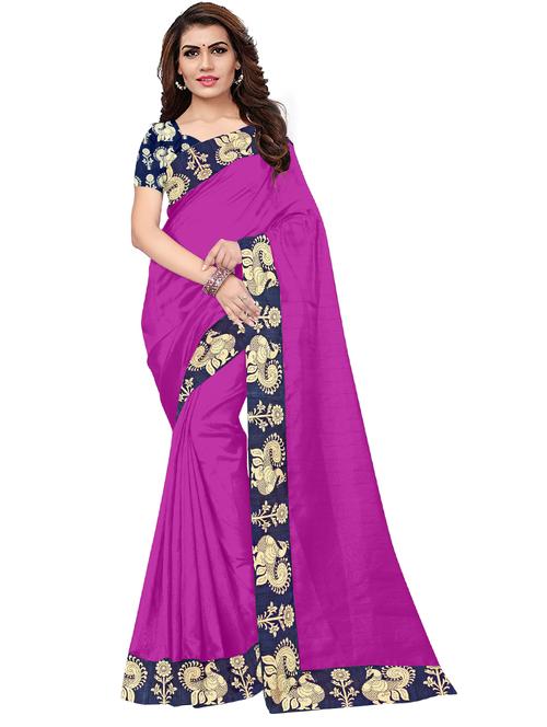 purple self design solid saree with blouse - 19261209 - Very Small Image - 1