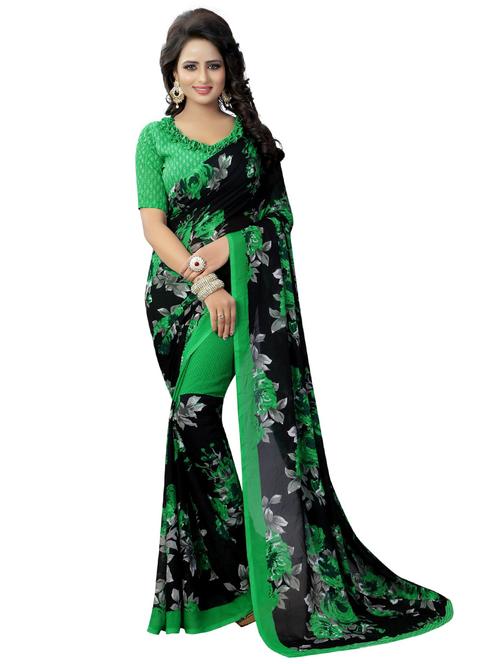 women's floral green colored saree with blouse - 19261572 - Very Small Image - 1