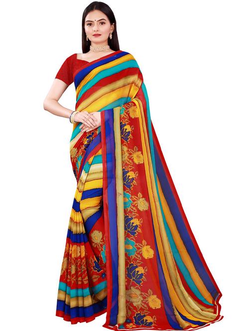 women's printed multi colored saree with blouse - 19263228 - Very Small Image - 1