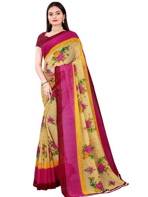 women's floral multi colored saree with blouse - 19263280 - Very Small Image - 1
