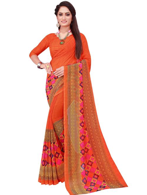 women's solid with work orange colored saree with blouse - 19263308 - Very Small Image - 1