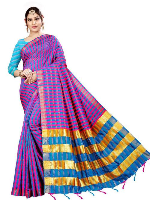 blue check saree with blouse - 19264264 - Very Small Image - 1