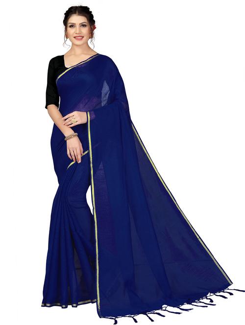 blue solid saree with blouse - 19264284 - Very Small Image - 1
