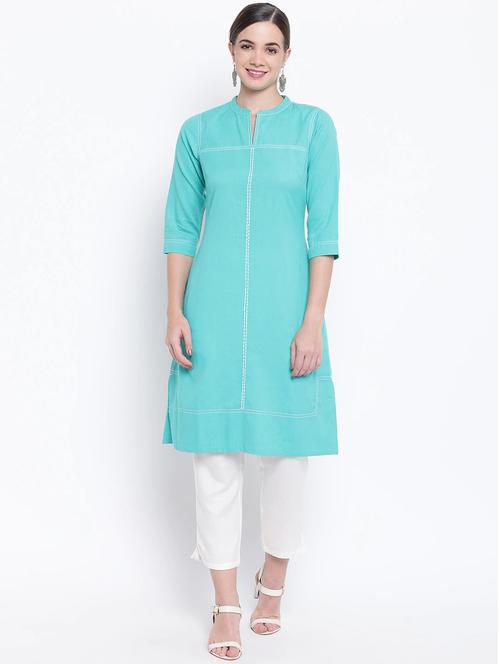 turquoise solid straight kurta - 19264403 - Very Small Image - 1