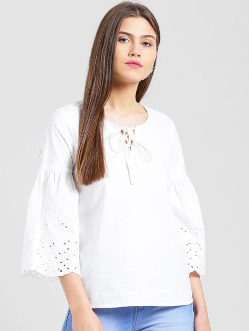 women's straight tie-up neck top - 19264526 - Very Small Image - 1