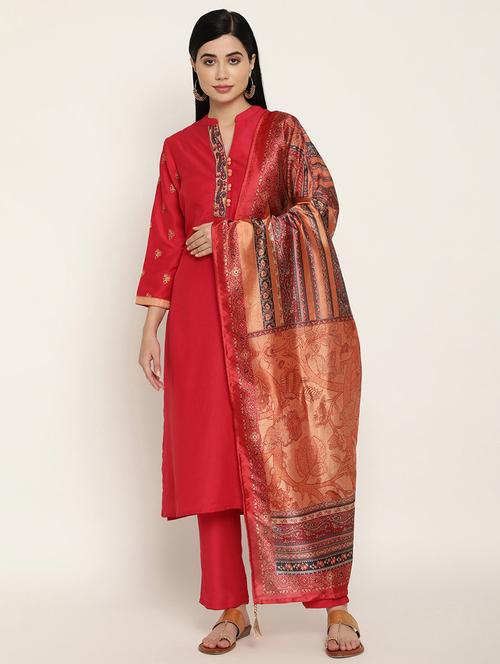 red three quarter sleeve kurta pant set - 19264563 - Very Small Image - 1
