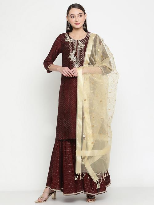 maroon three quarter sleeve kurta sharara set  - 19264582 - Very Small Image - 1
