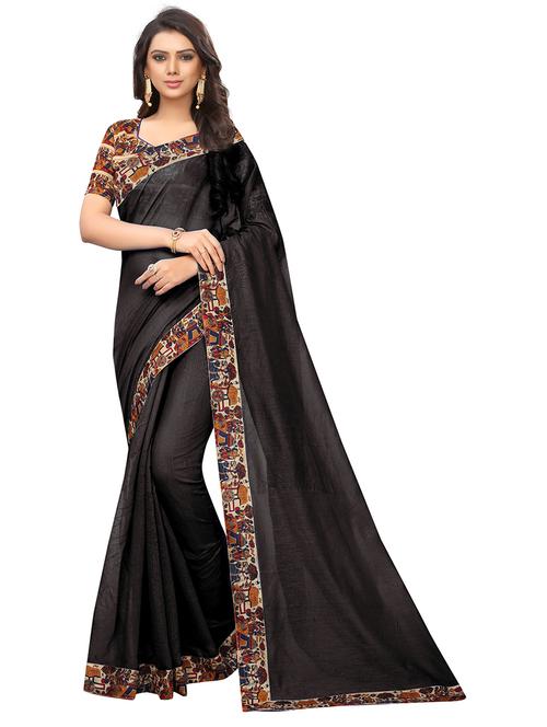 women's bordered black colored saree with blouse - 19264934 - Very Small Image - 1