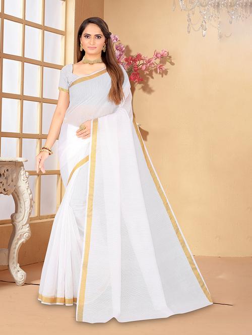 women's self design white colored saree with blouse - 19265088 - Very Small Image - 1