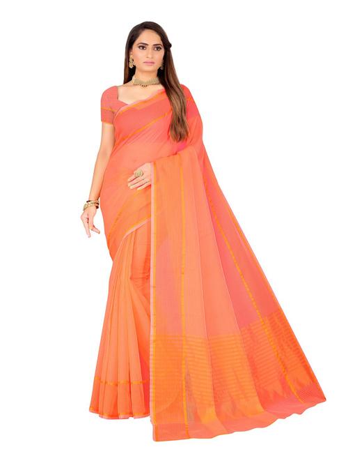 women's self design orange colored saree with blouse - 19265548 - Very Small Image - 1