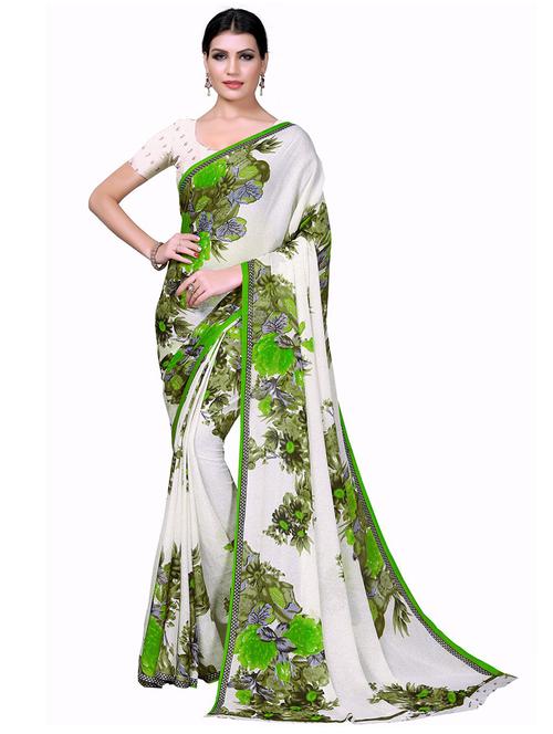 women's floral white colored saree with blouse - 19265667 - Very Small Image - 1