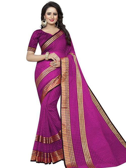women's checks purple colored saree with blouse - 19265925 - Very Small Image - 1