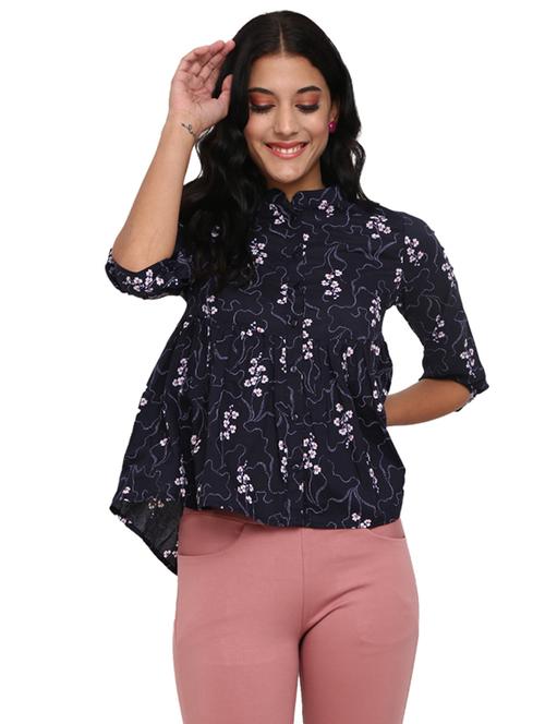 navy blue printed regular top - 19267892 - Very Small Image - 1