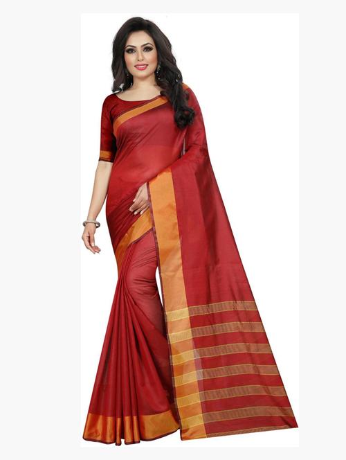 women's stripes red colored saree with blouse - 19280554 - Very Small Image - 1
