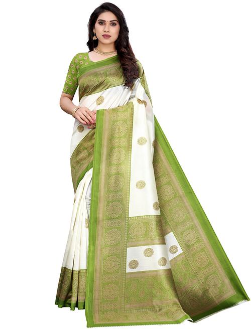 women's quirky white colored saree with blouse - 19280942 - Very Small Image - 1