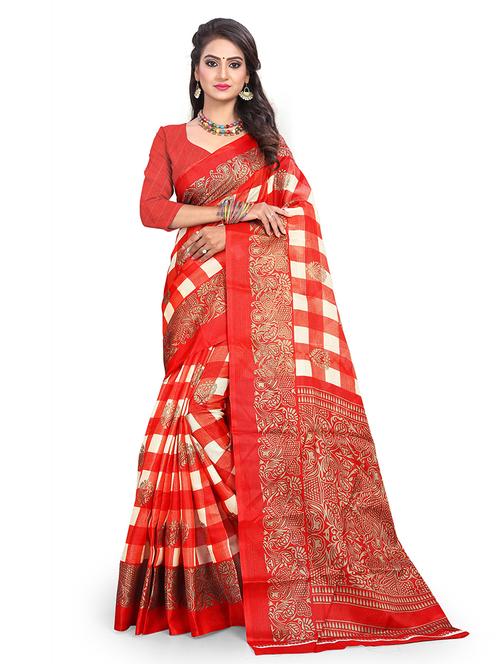 red checked saree with blouse - 19281685 - Very Small Image - 1