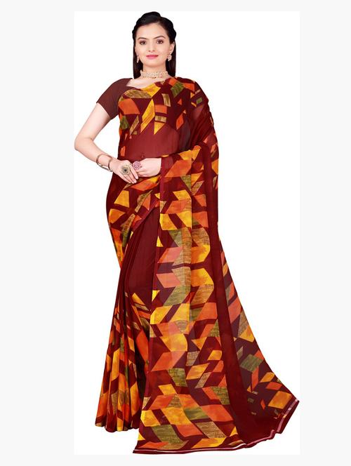 women's printed red colored saree with blouse - 19282206 - Very Small Image - 1