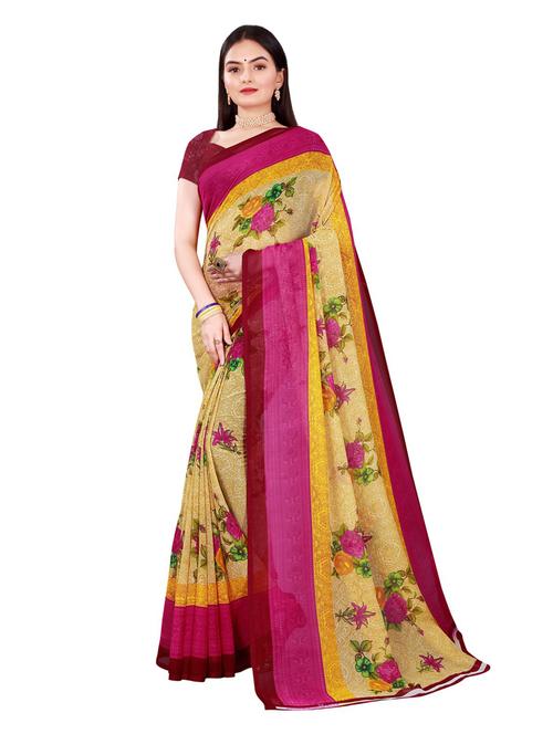 women's floral mellow yellow colored saree with blouse - 19282238 - Very Small Image - 1