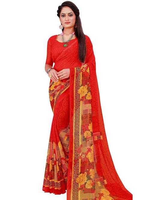 women's floral red colored saree with blouse - 19282278 - Very Small Image - 1