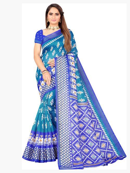 women's self design blue colored saree with blouse - 19283548 - Very Small Image - 1