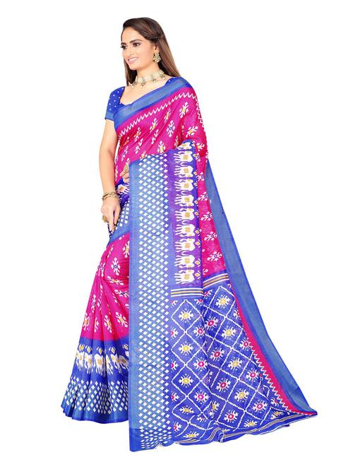 women's ikat pink colored saree with blouse - 19283661 - Very Small Image - 1