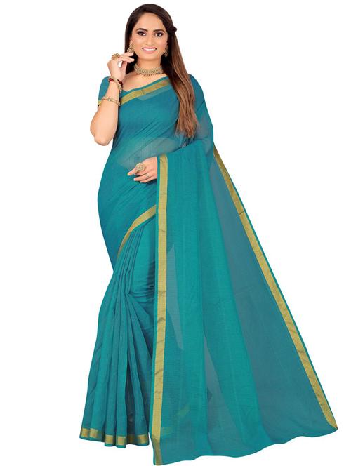 women's bordered blue colored saree with blouse - 19283702 - Very Small Image - 1
