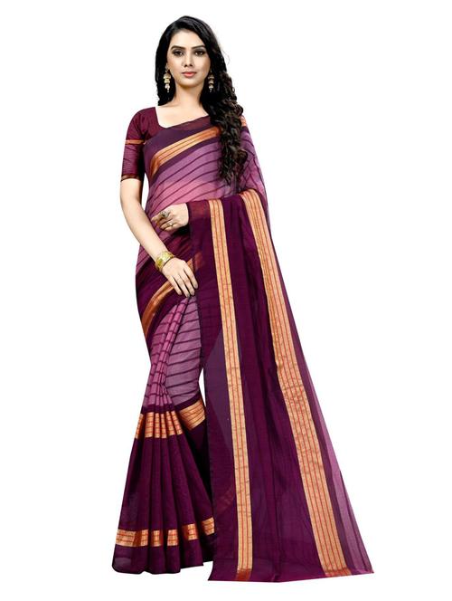 women's stripes purple colored saree with blouse - 19283704 - Very Small Image - 1